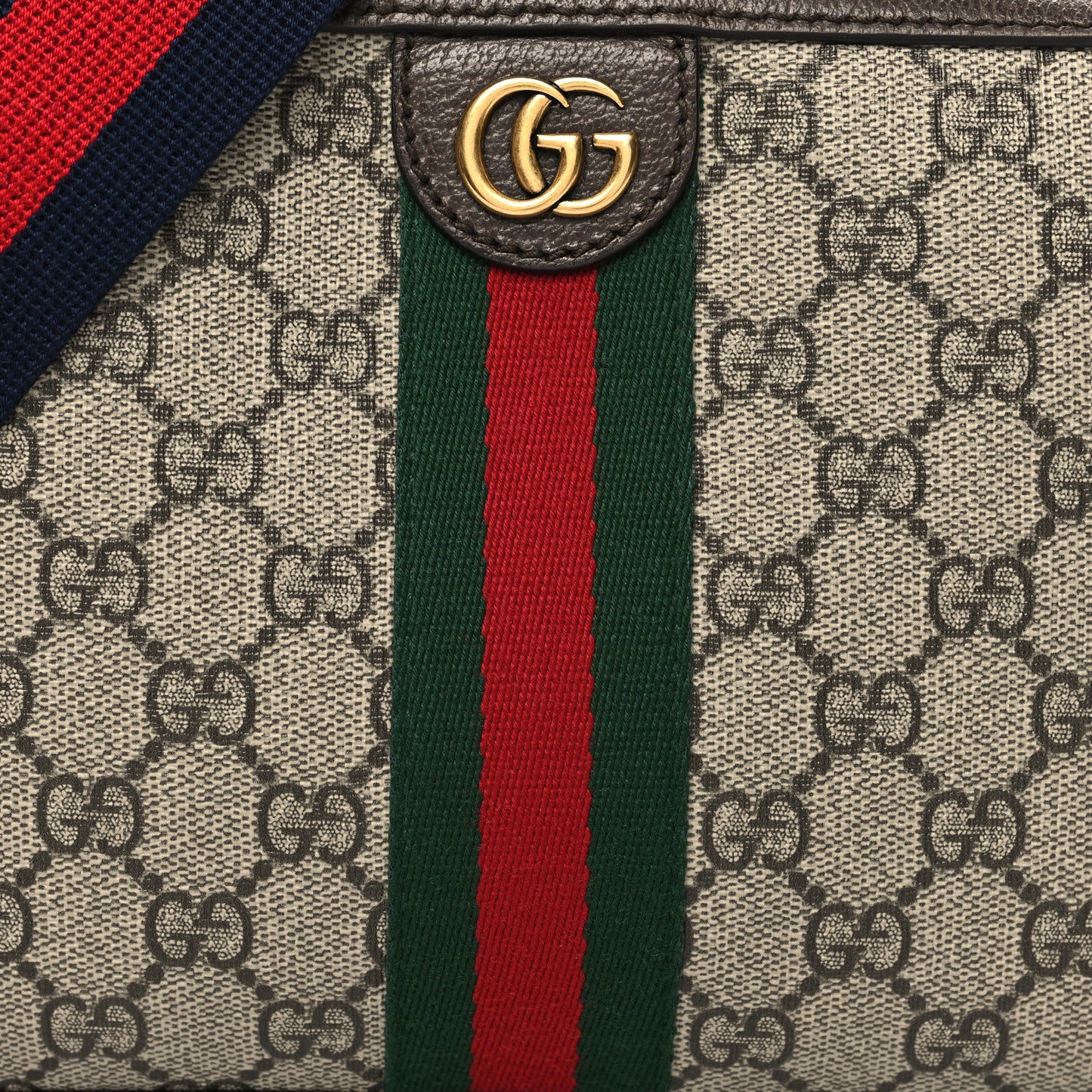 GG Supreme Monogram Textured Dollar Calfskin Web Ophidia Wristlet Shoulder Bag Beige Ebony New Acero