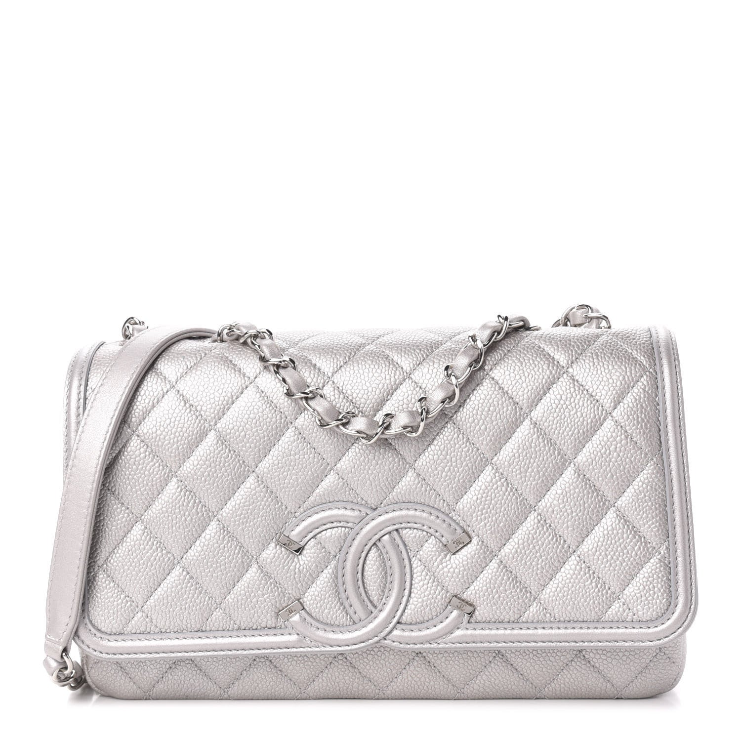 Chanel Metallic Caviar Quilted Medium CC Filigree Flap Silver 1 of 14