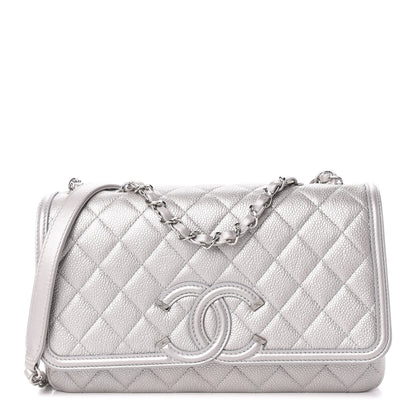 Chanel Metallic Caviar Quilted Medium CC Filigree Flap Silver 1 of 14