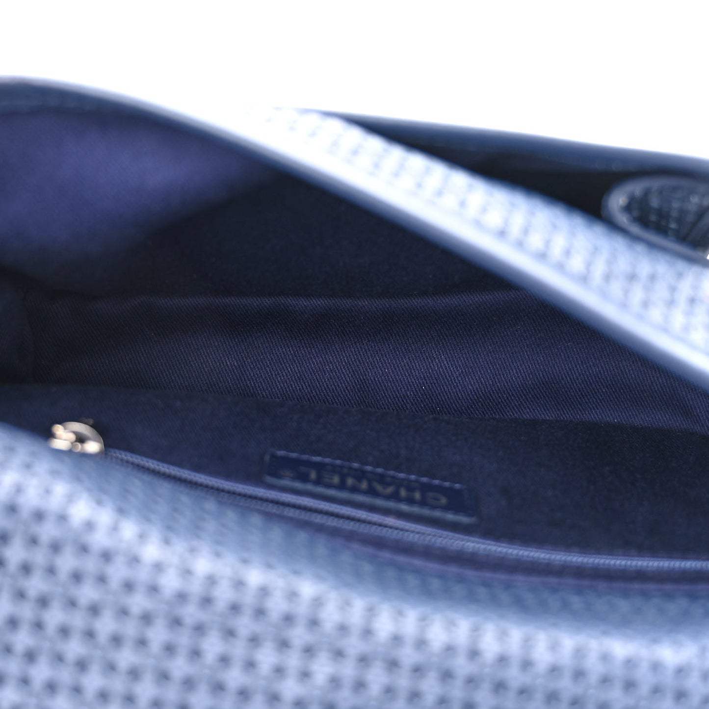 Metallic Perforated Calfskin Small Up In The Air Flap Navy Blue