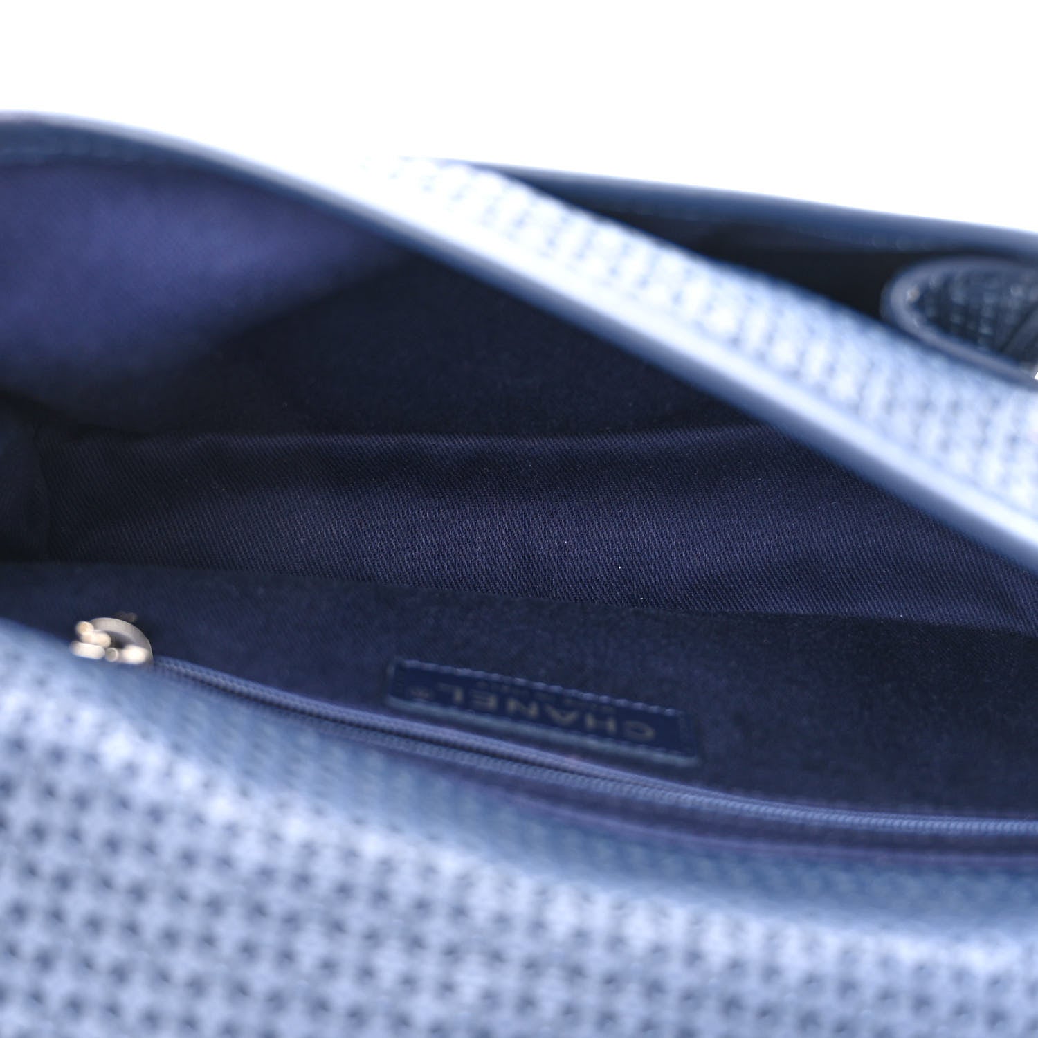 Chanel Metallic Perforated Calfskin Small Up In The Air Flap Navy Blue 5 of 10