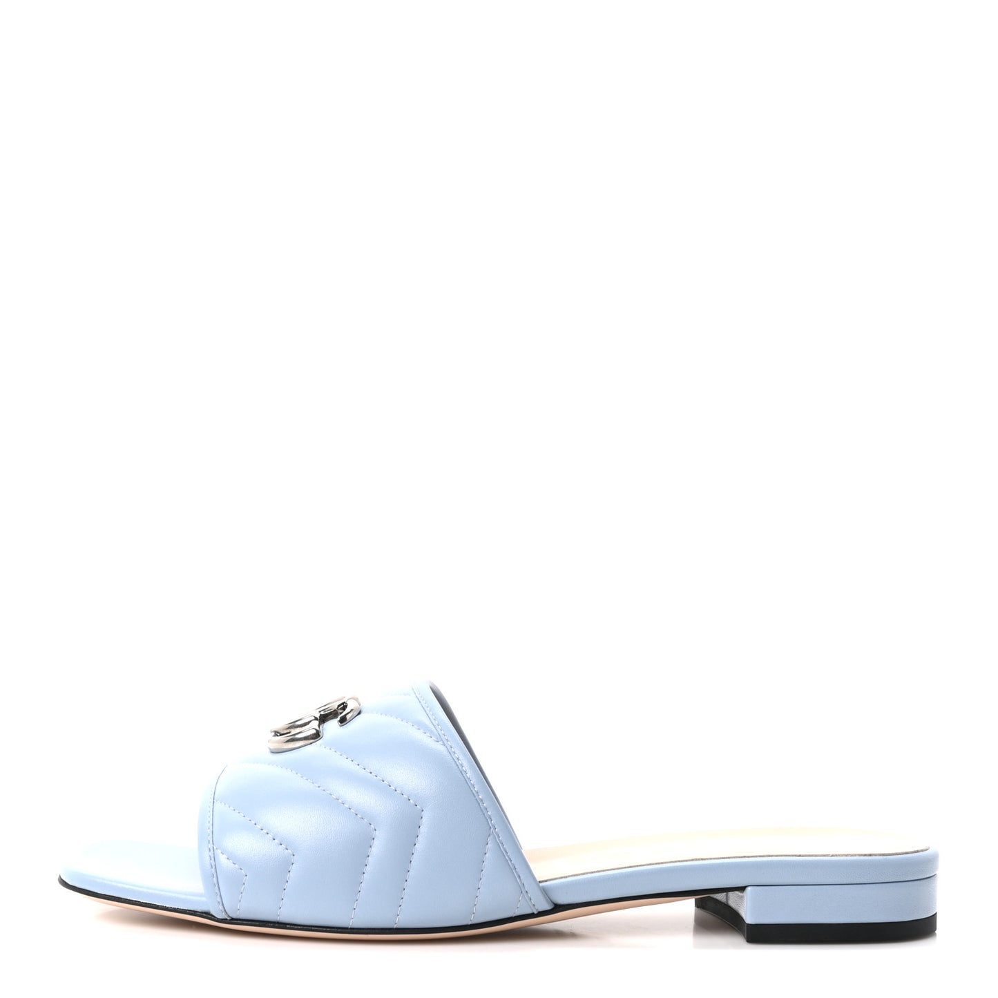 Nappa Matelasse GG Marmont Flat Slide Sandals 40.5 Porcelain Light Blue