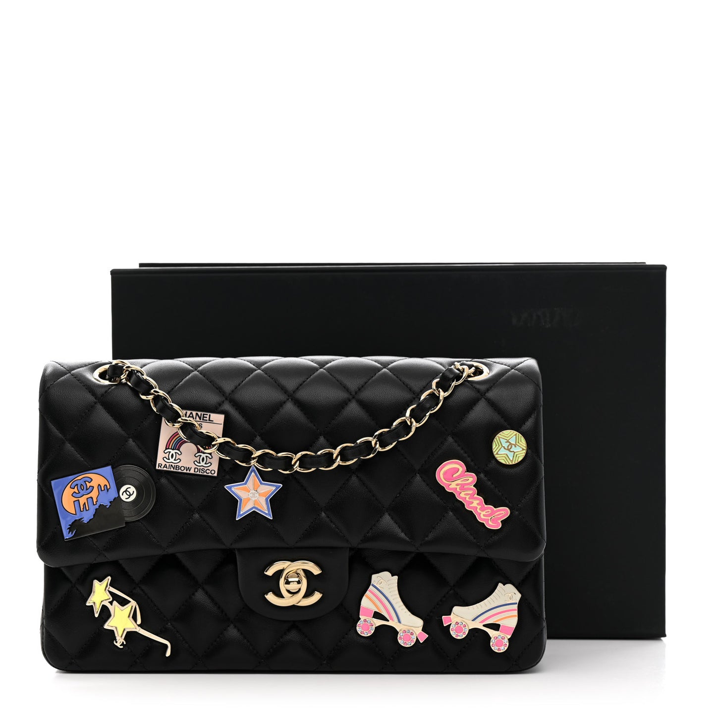 Lambskin Quilted Medium Hollywood Charms Double Flap Black
