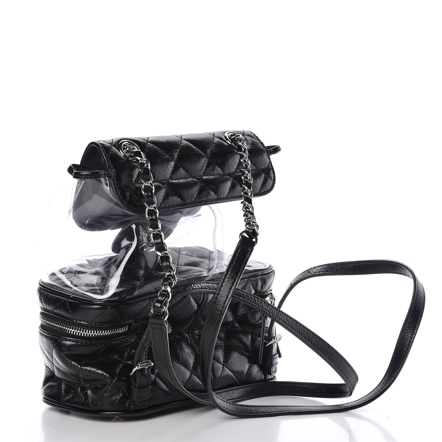 Crumpled Calfskin PVC Quilted Backpack Black