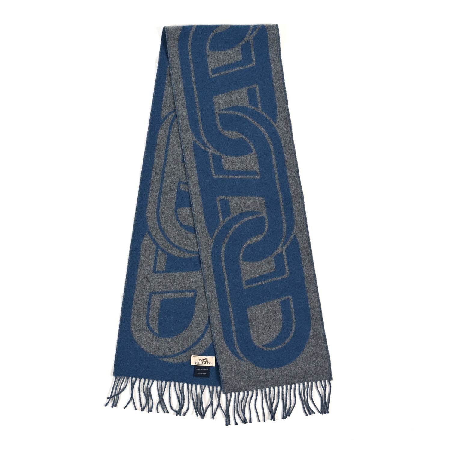 Hermes Cashmere Maillons TGM Scarf Gris Chine Bleu Turquin 2 of 4