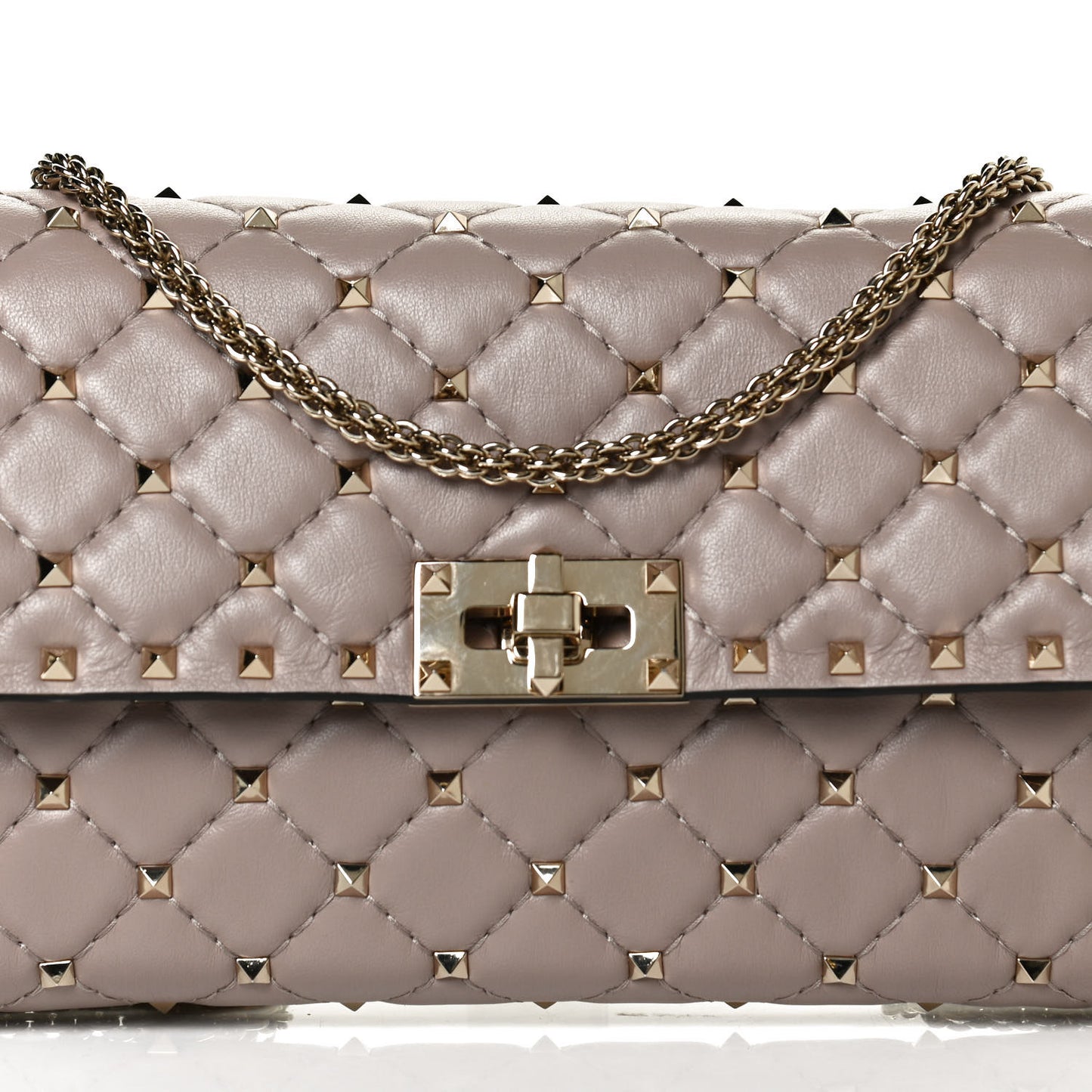 Lambskin Rockstud Spike Wallet on Chain Poudre