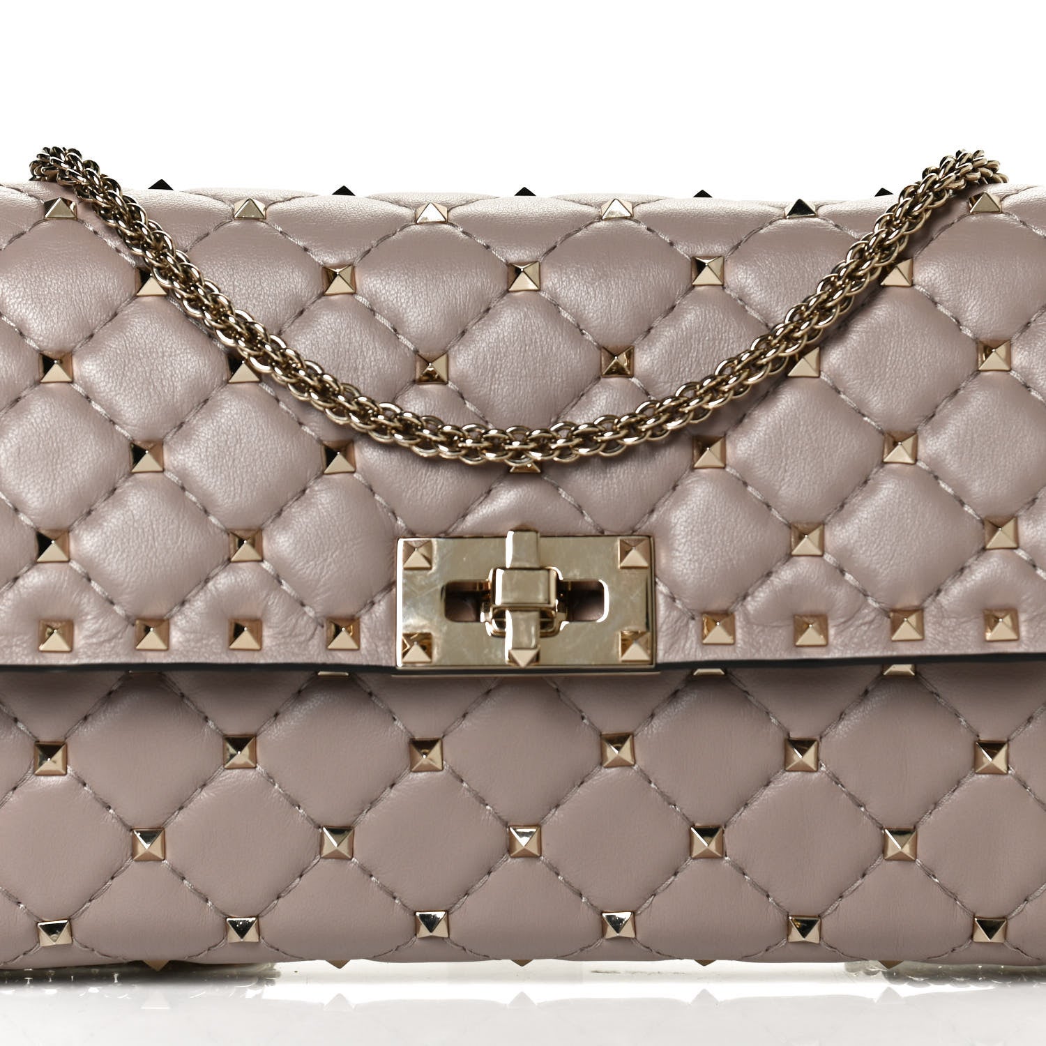 Valentino Garavani Lambskin Rockstud Spike Wallet on Chain Poudre 8 of 10