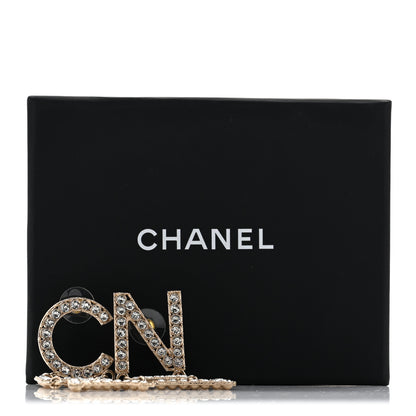 Chanel Crystal Cha-Nel Logo Drop Earrings Gold 5 of 5