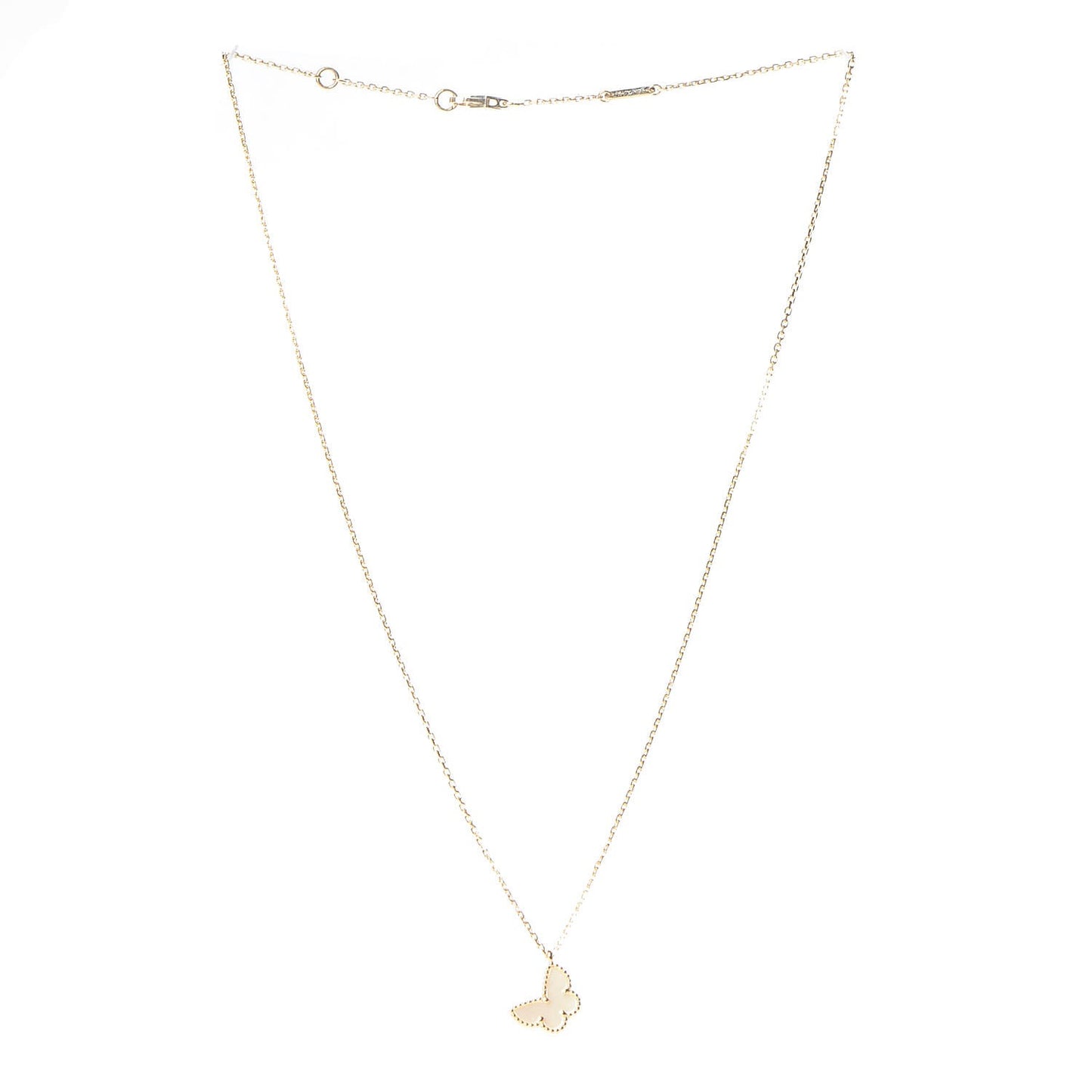 18K Yellow Gold Mother of Pearl Sweet Alhambra Butterfly Pendant Necklace