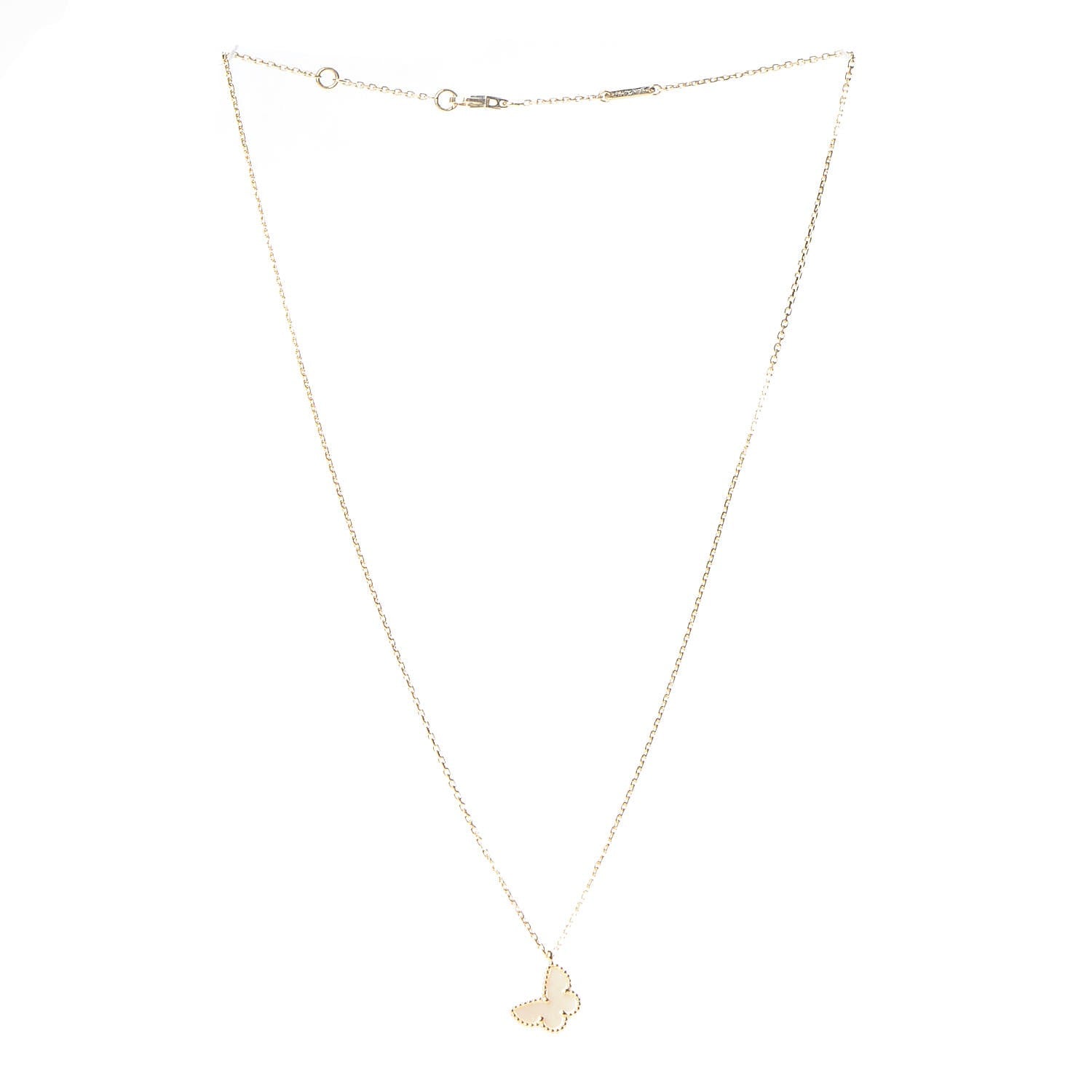Van Cleef & Arpels 18K Yellow Gold Mother of Pearl Sweet Alhambra Butterfly Pendant Necklace 3 of 8