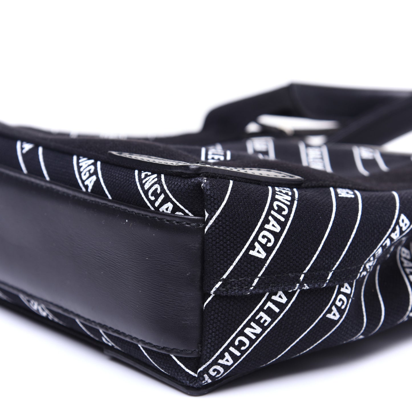 Cotton Canvas Calfskin Logo Print Navy Cabas XS Black White
