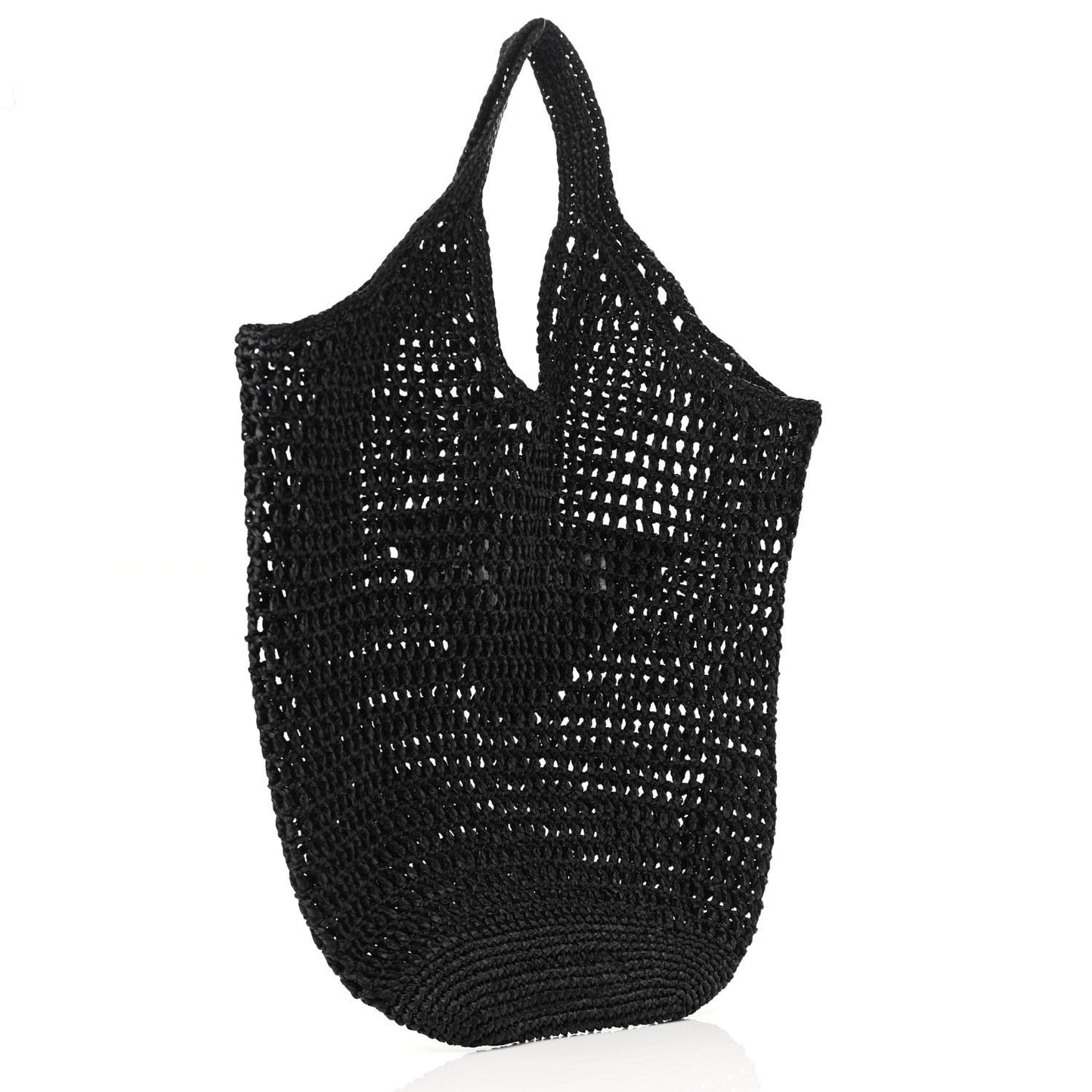 Yarn Raffia Effect Crochet Logo Embroidered Shopping Tote Bag Black