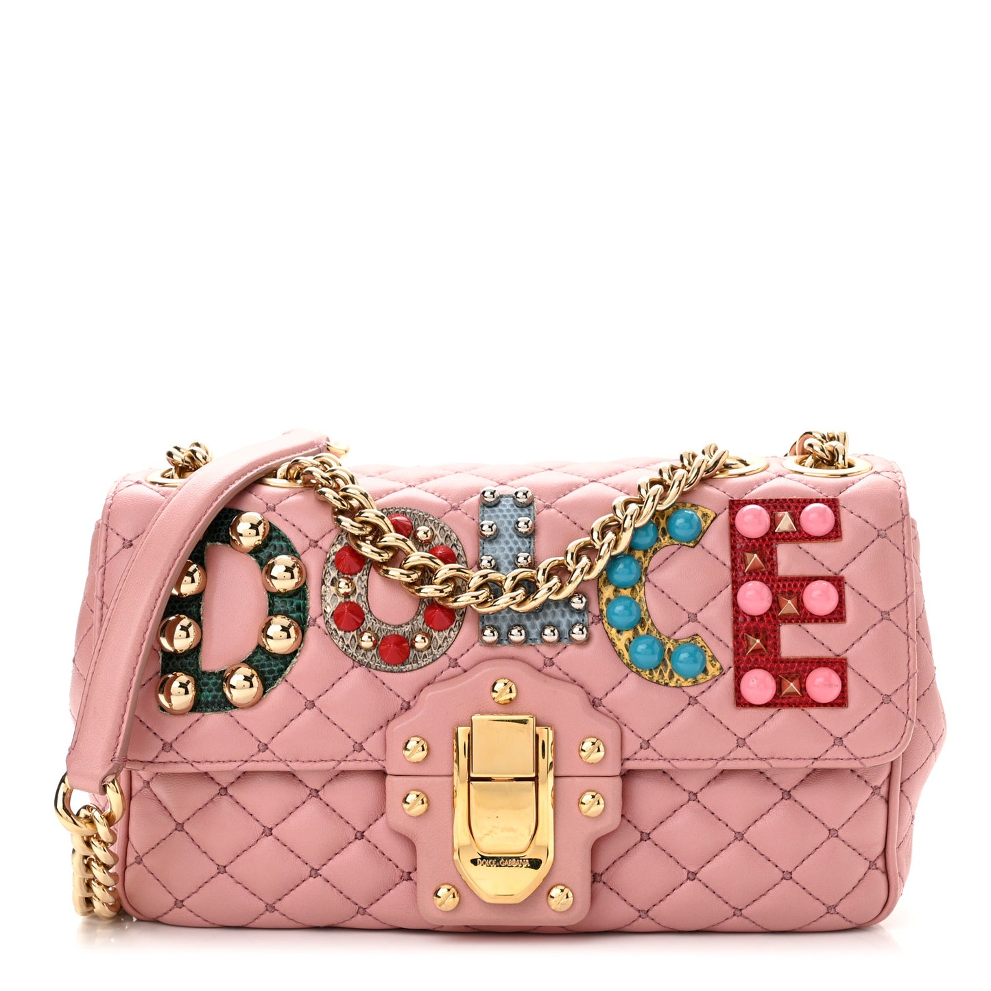 Lambskin Watersnake Embellished Lucia Shoulder Bag Rosa