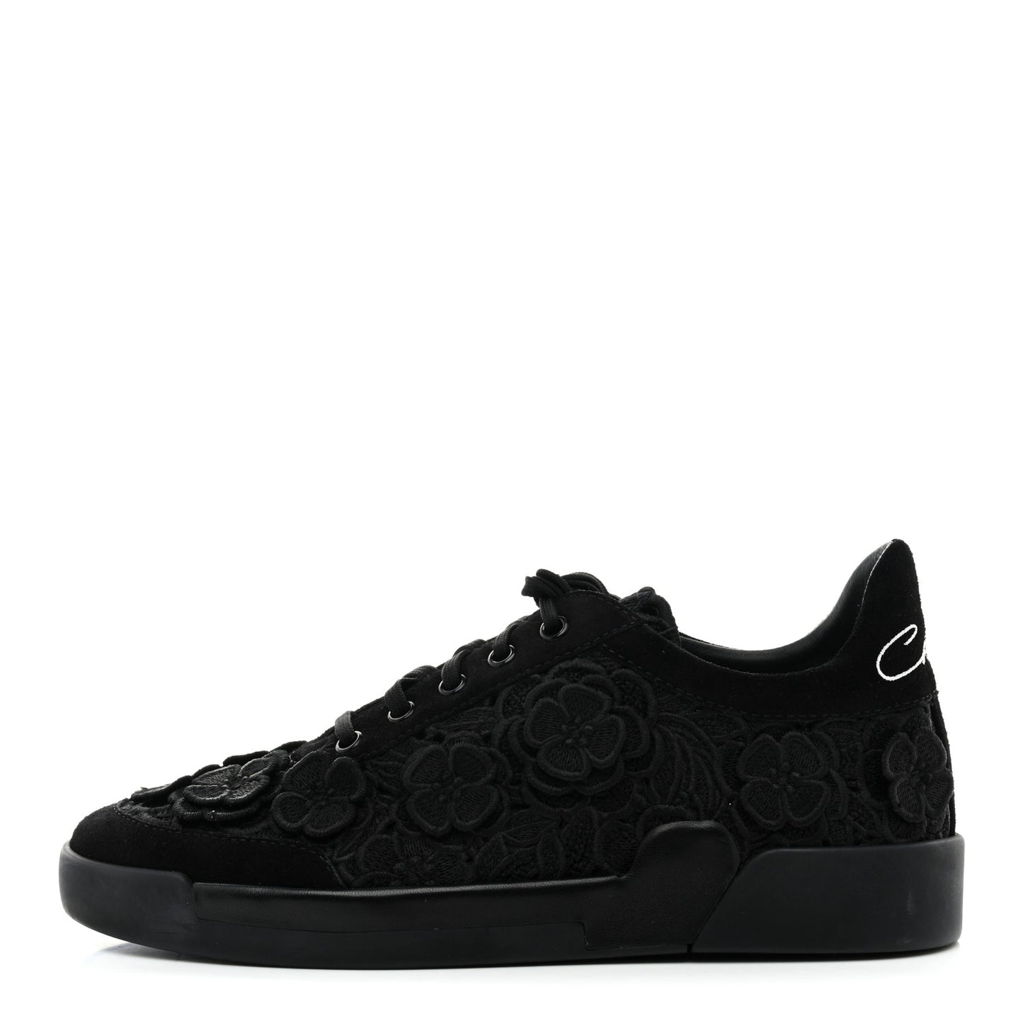 Suede Embroidered Flower Sneakers 39 Black