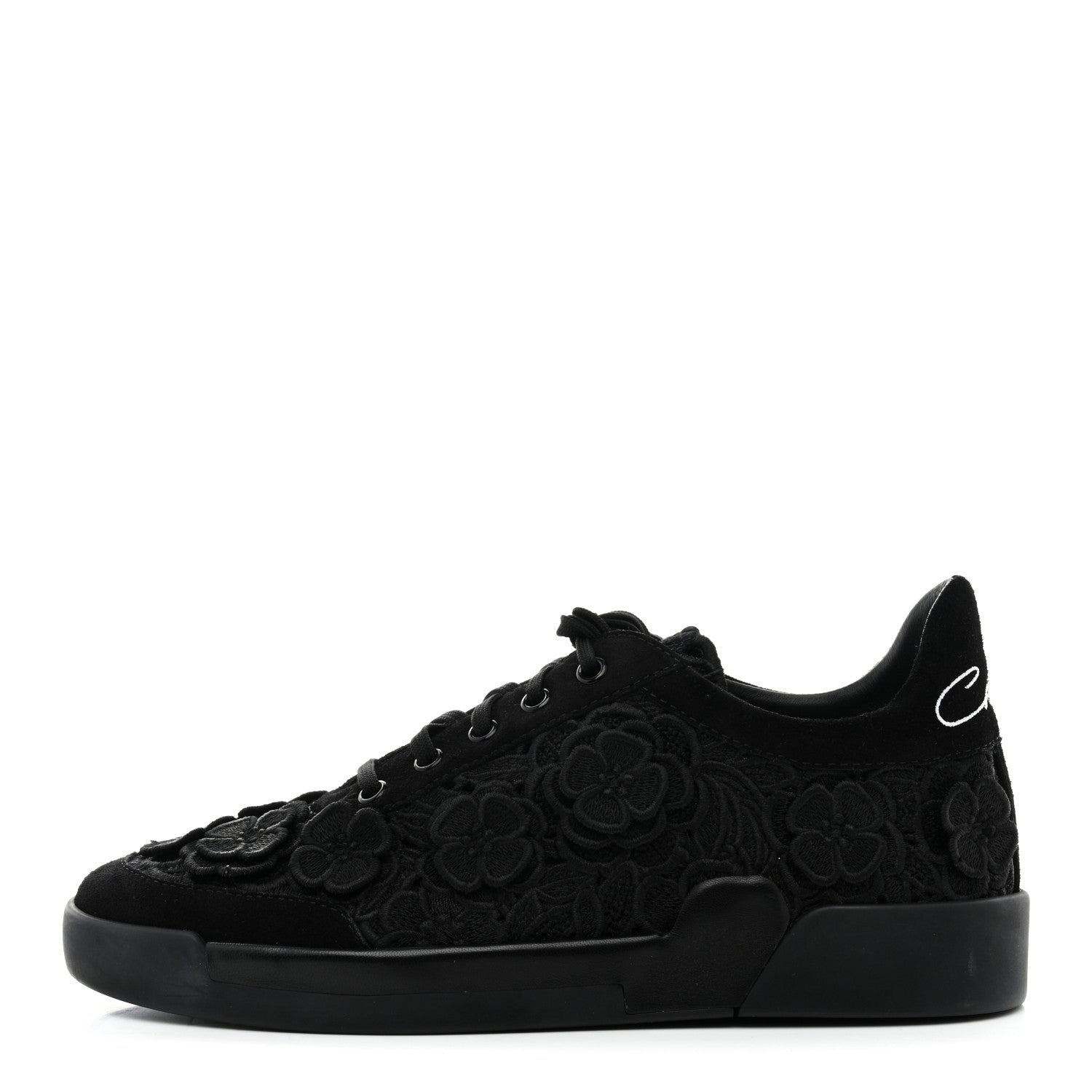 Chanel Suede Embroidered Flower Sneakers 39 Black 1 of 9
