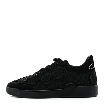 Chanel Suede Embroidered Flower Sneakers 39 Black 1 of 9