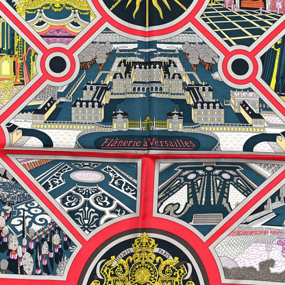 Hermes Silk Flanerie A Versailles Scarf 90 Ardoise Rouge Jaune 2 of 5