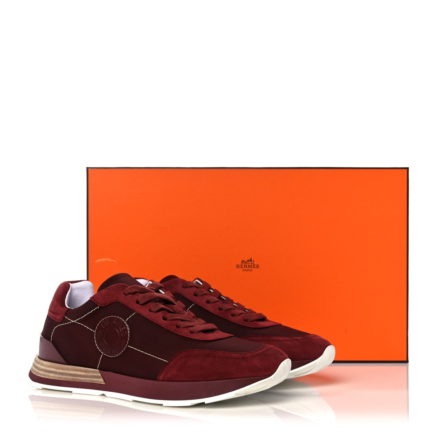 Hermes Technical Canvas Calfskin Womens Drive Sneakers 37.5 Bordeaux 9 of 9