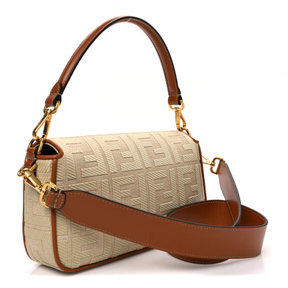 Fendi Raffia Vitello King Lucido FF Embroidered Baguette Alchemy Brandy 3 of 10