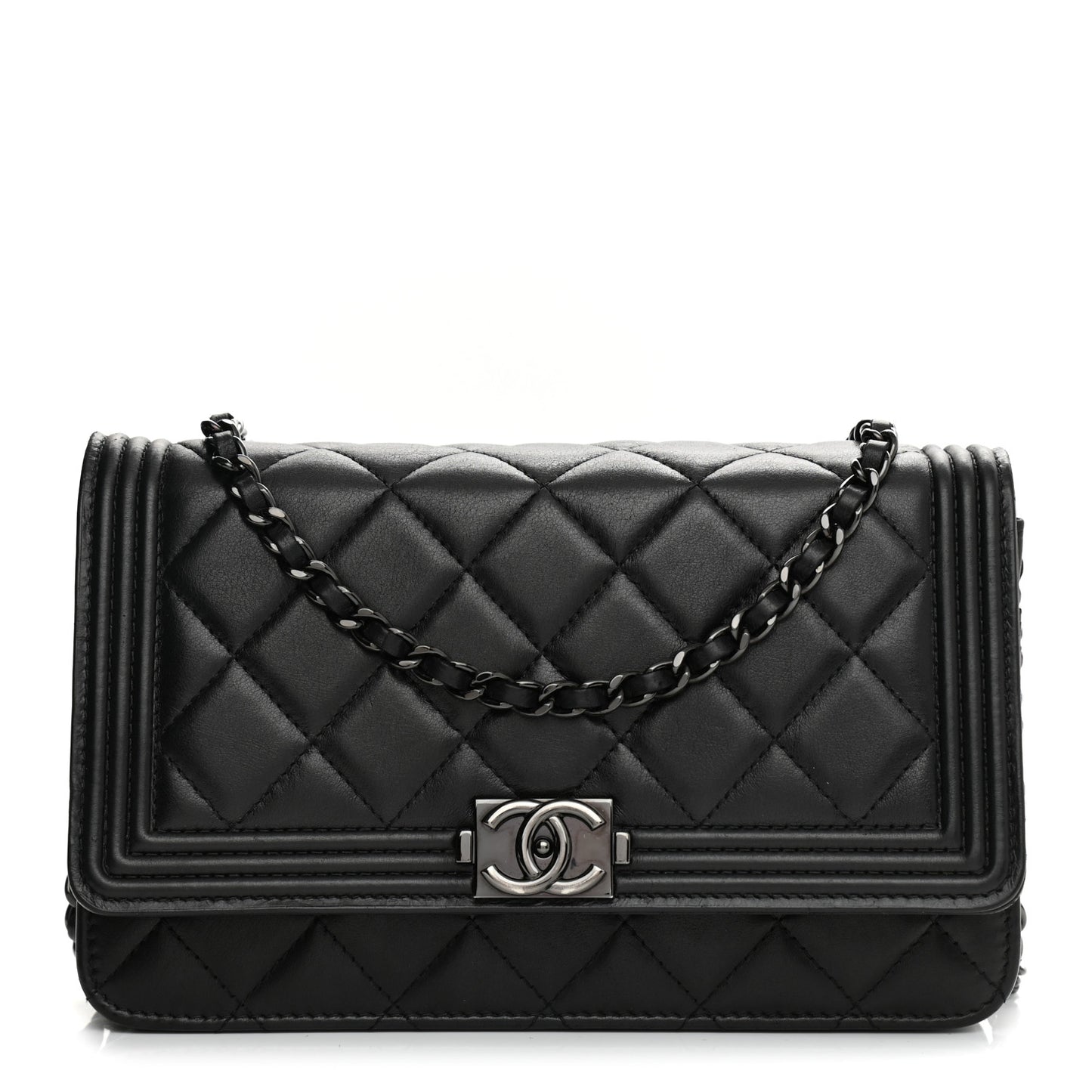 Calfskin Quilted Boy Wallet On Chain WOC Black