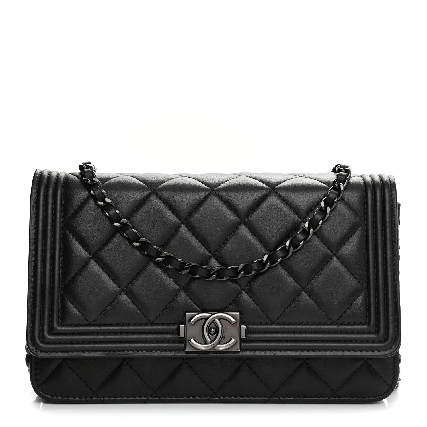 Chanel Calfskin Quilted Boy Wallet On Chain WOC Black 1 of 12