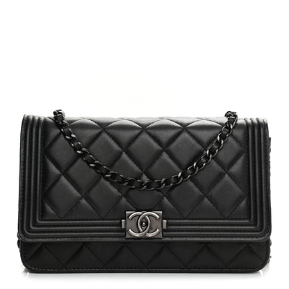 Chanel Calfskin Quilted Boy Wallet On Chain WOC Black 1 of 12