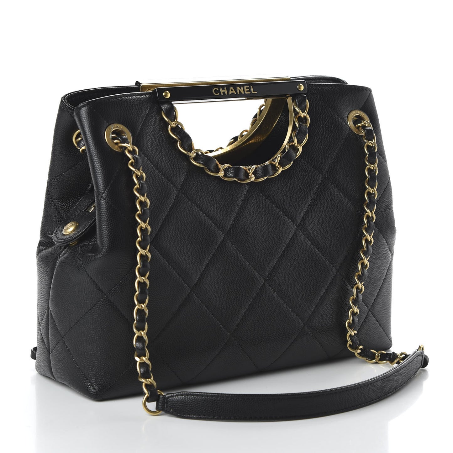 Caviar Quilted Large A Real Catch Shopping Bag Black