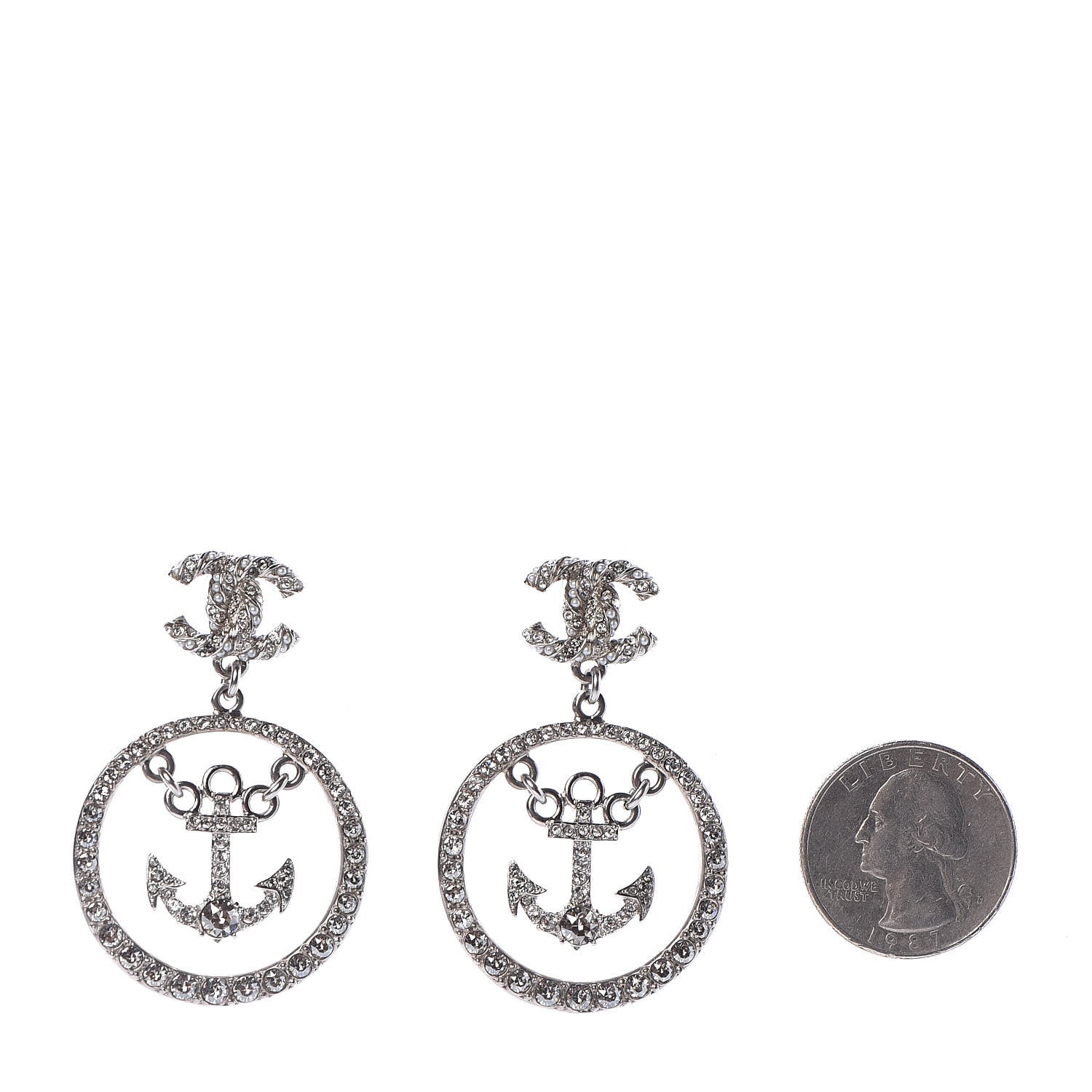 Chanel Crystal Pearl CC Anchor Drop Earrings Silver 2 of 5