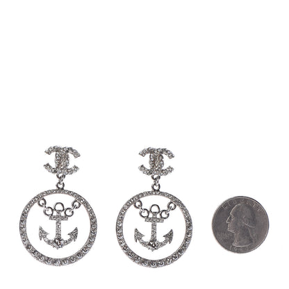Chanel Crystal Pearl CC Anchor Drop Earrings Silver 2 of 5