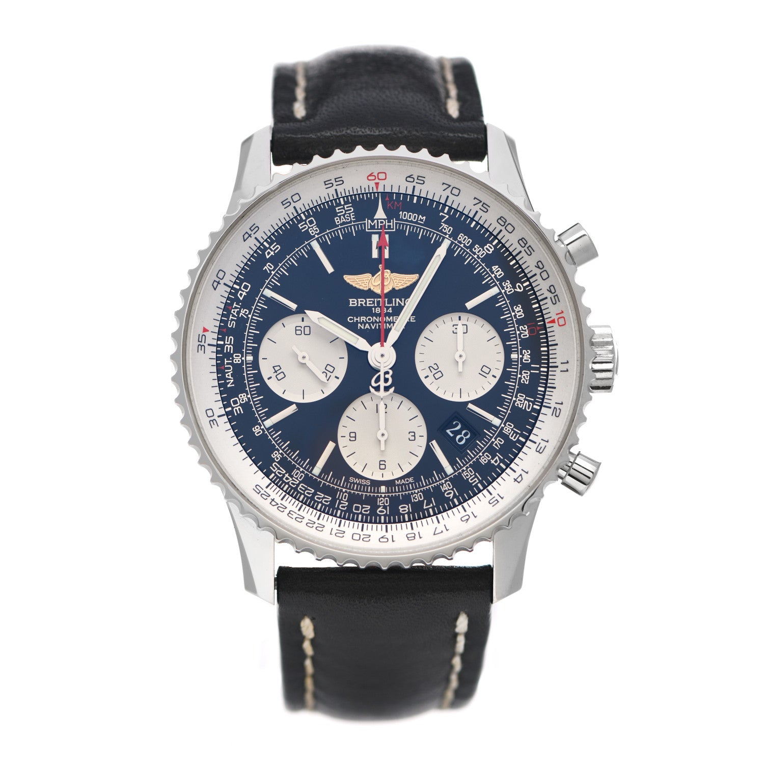 Breitling Stainless Steel Calfskin 43mm Navitimer Chronograph Automatic Watch Blue AB0120 1 of 4