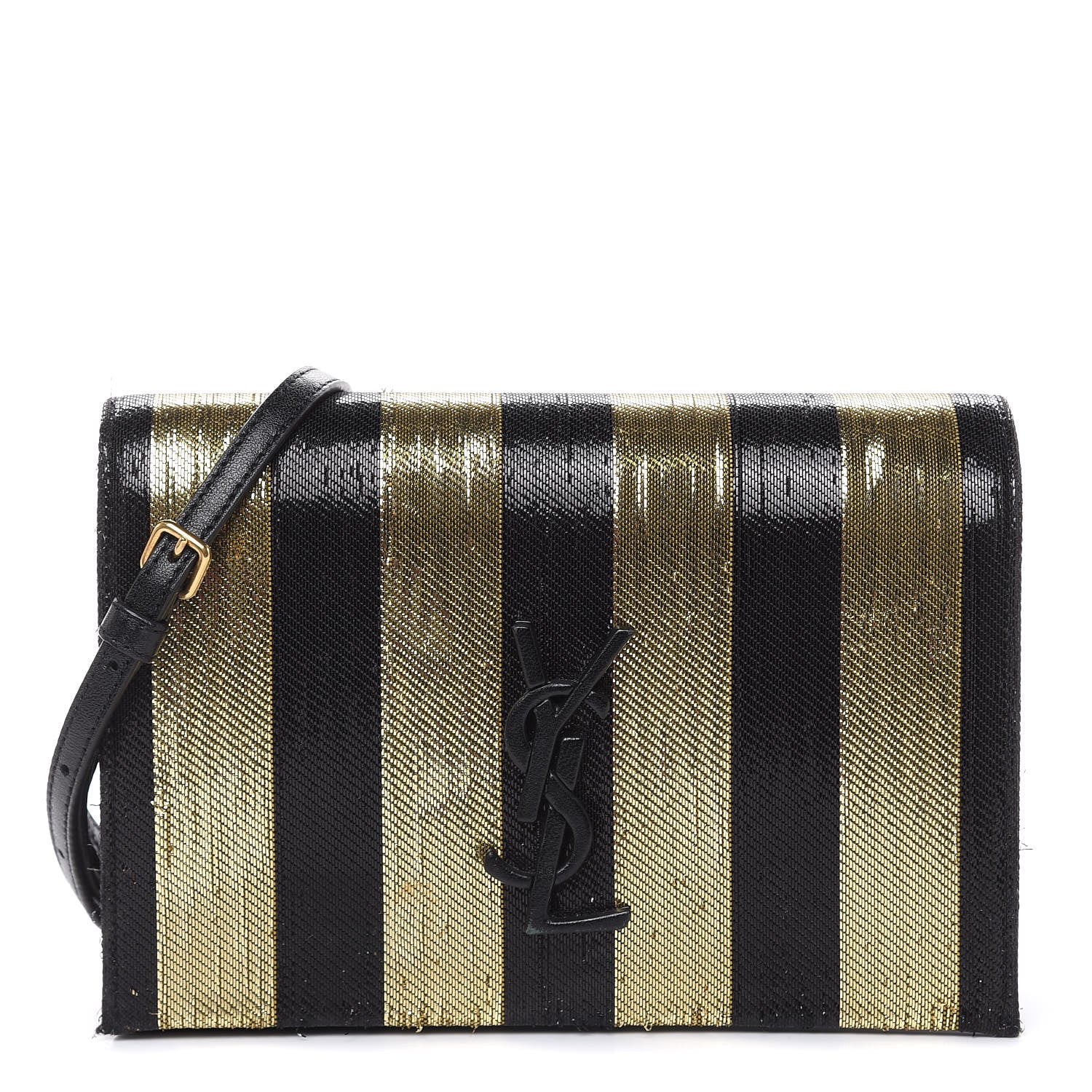 Saint Laurent Metallic Calfskin Striped Small Monogram Kate Satchel Black Gold 1 of 13