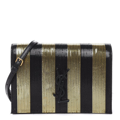 Saint Laurent Metallic Calfskin Striped Small Monogram Kate Satchel Black Gold 1 of 13