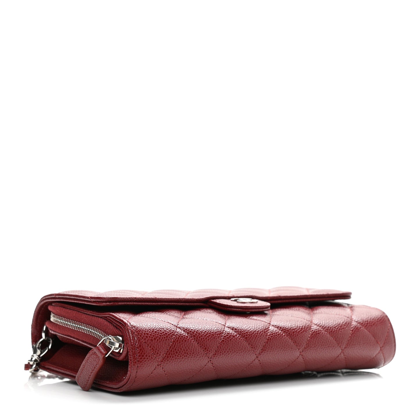 Caviar Quilted Phone Holder Wallet on Removable Chain Red