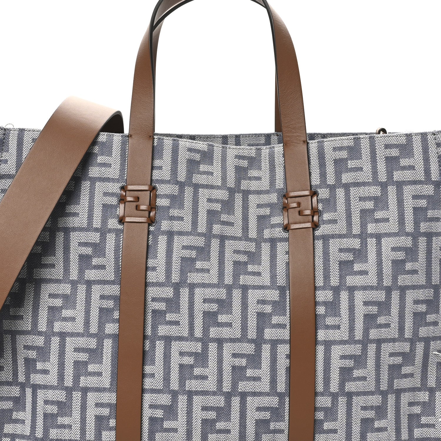 Fendi Denim Vitello King F is Fendi FF Embroidered Summer Tote Myrtle Dark Nut 8 of 10