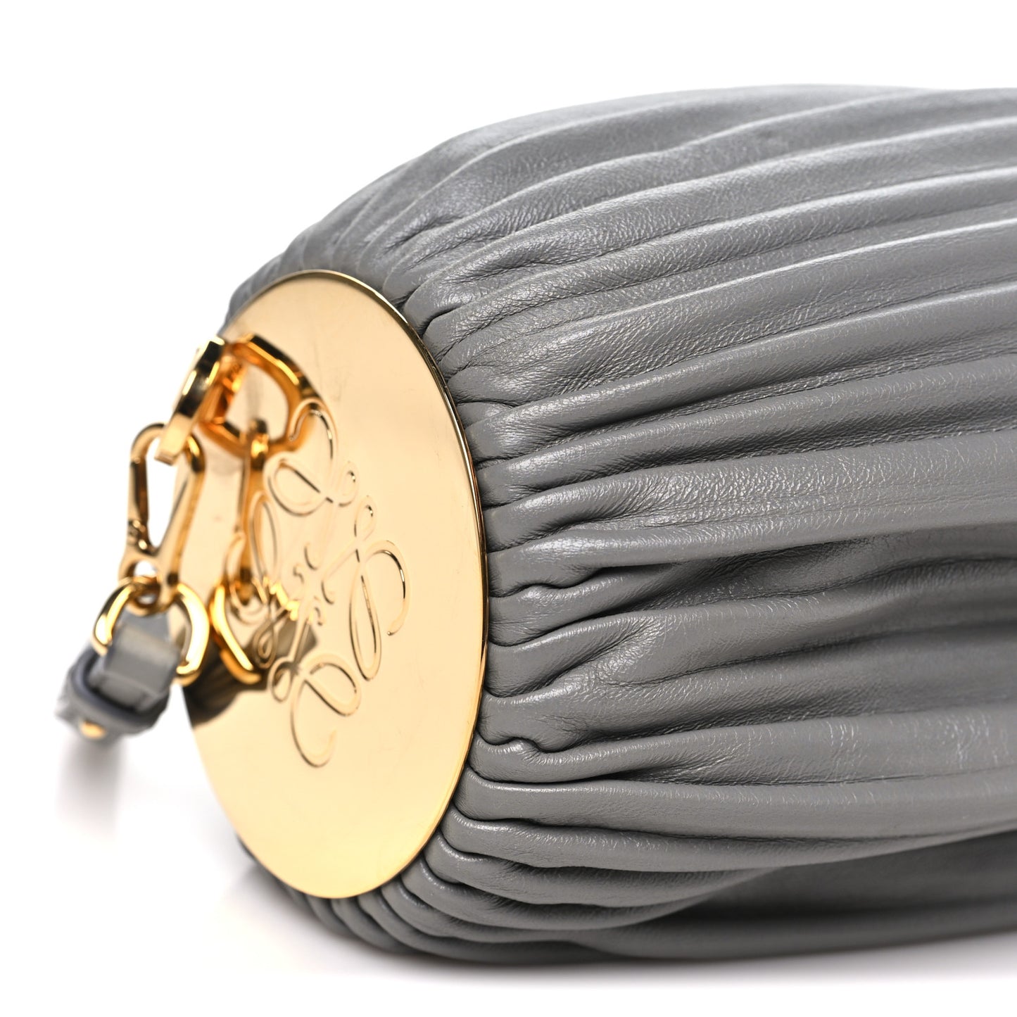 Lambskin Pleated Bracelet Pouch Shoulder Bag Asphalt Grey