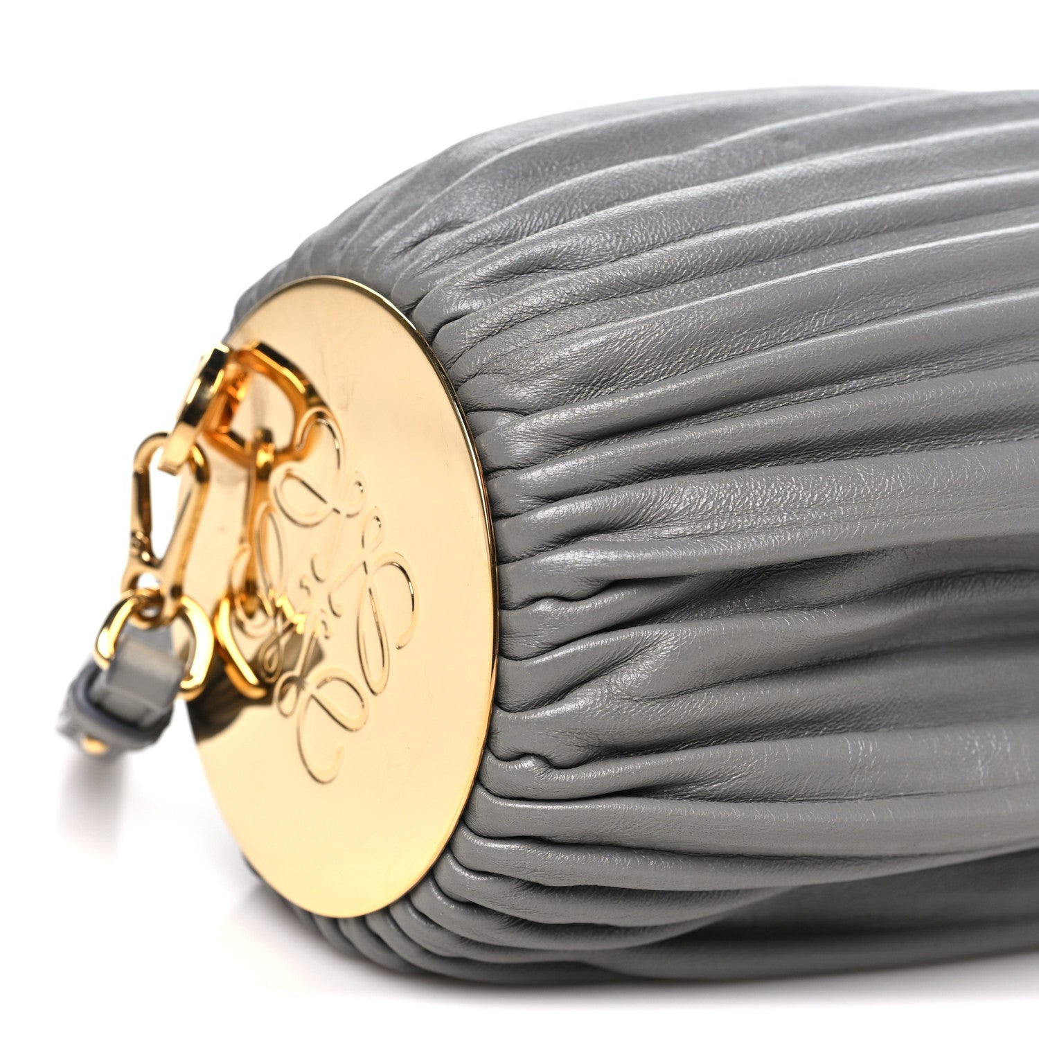 Loewe Lambskin Pleated Bracelet Pouch Shoulder Bag Asphalt Grey 8 of 9
