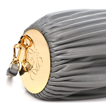 Loewe Lambskin Pleated Bracelet Pouch Shoulder Bag Asphalt Grey 8 of 9