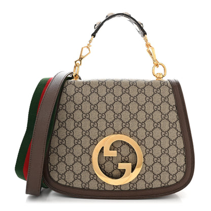 Gucci GG Supreme Monogram Textured Dollar Calfskin Web Medium Blondie Top Handle Shoulder Flap Bag Beige Ebony New Acero 1 of 10