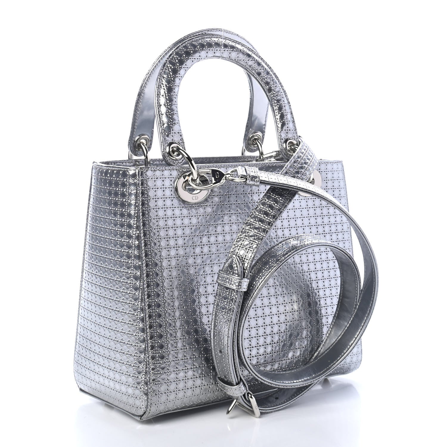 Christian Dior Metallic Patent Micro-Cannage Medium Lady Dior Silver 2 of 4