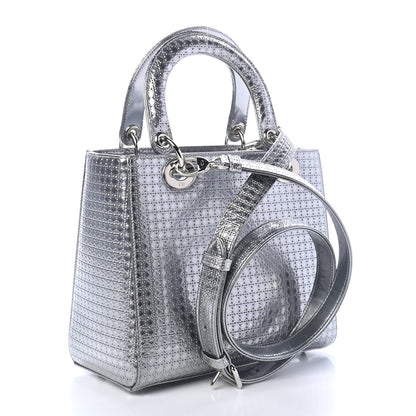 Christian Dior Metallic Patent Micro-Cannage Medium Lady Dior Silver 2 of 4