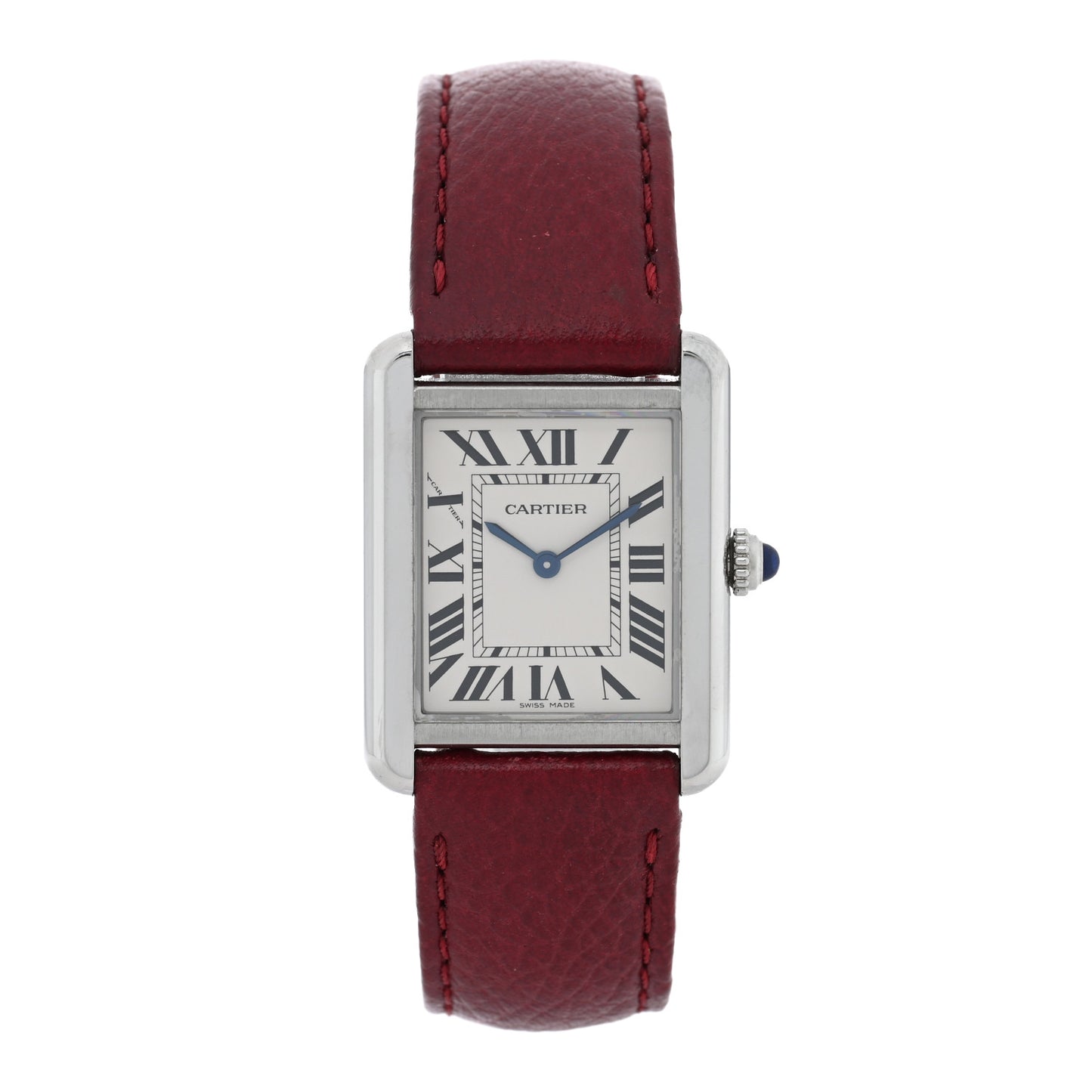 Stainless Steel Calfskin 24mm Tank Solo Quartz Watch Burgundy
