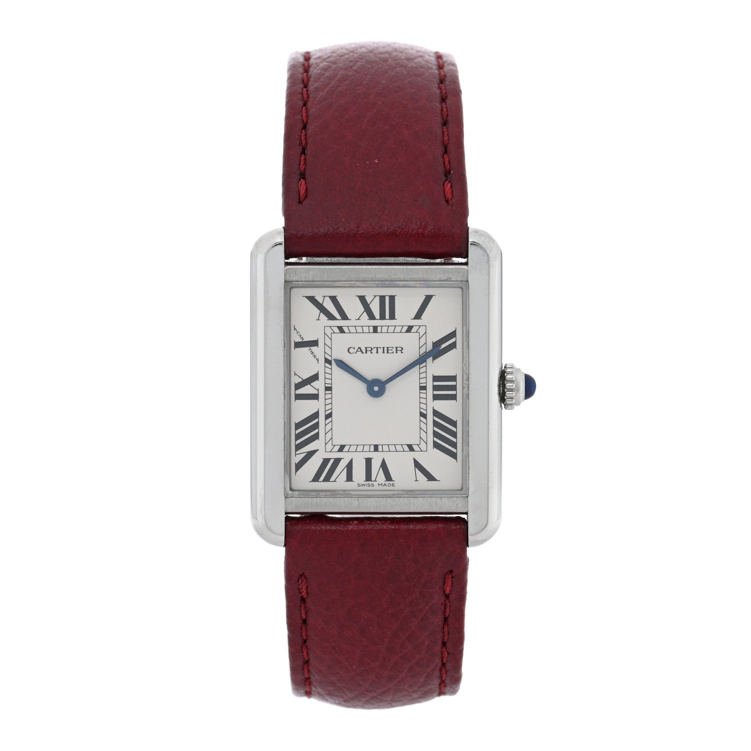 Cartier Stainless Steel Calfskin 24mm Tank Solo Quartz Watch Burgundy 1 of 4