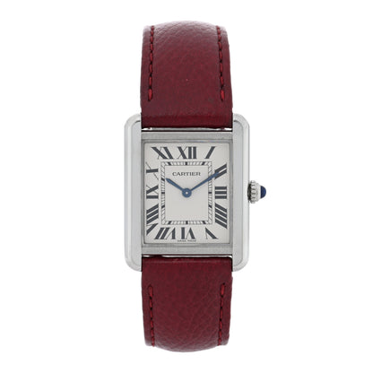 Cartier Stainless Steel Calfskin 24mm Tank Solo Quartz Watch Burgundy 1 of 4