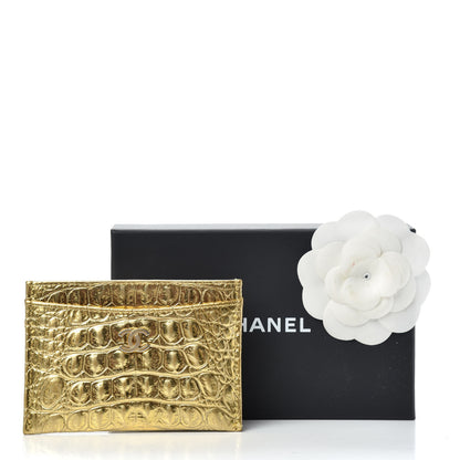 Chanel Metallic Calfskin Crocodile Embossed Cocodile Card Holder Gold 8 of 8
