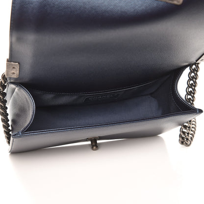 Chanel Metallic Caviar Quilted Medium Boy Flap Navy 6 of 9