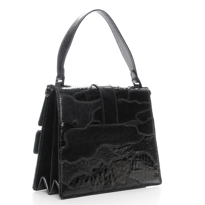 Valentino Garavani Lizard Ostrich Snakeskin Alligator Satchel Black 3 of 6