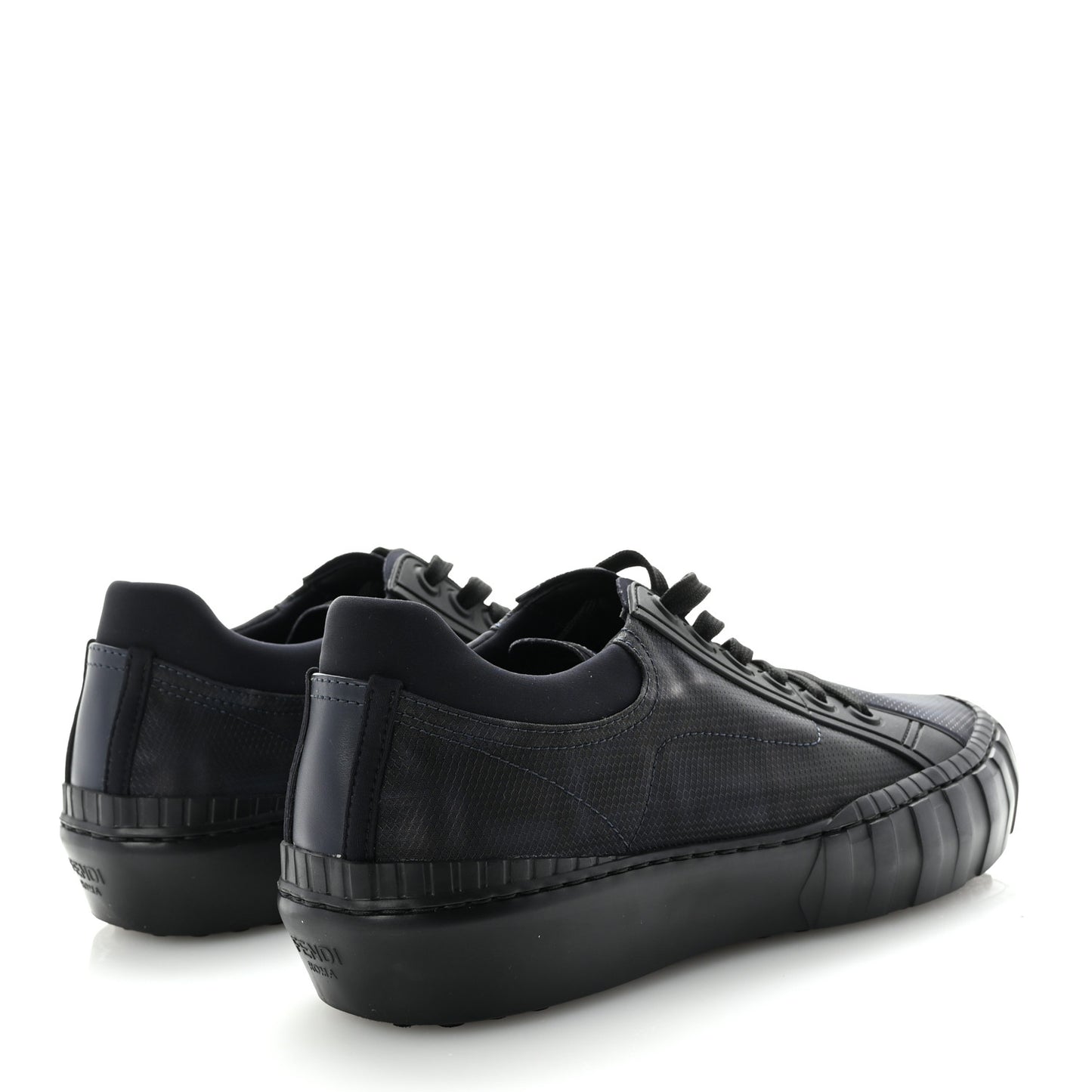 Fabric Jacquard Vitello Technical Fabric FF Mens Fendi Force Low Top Sneaker 8 Black Blue