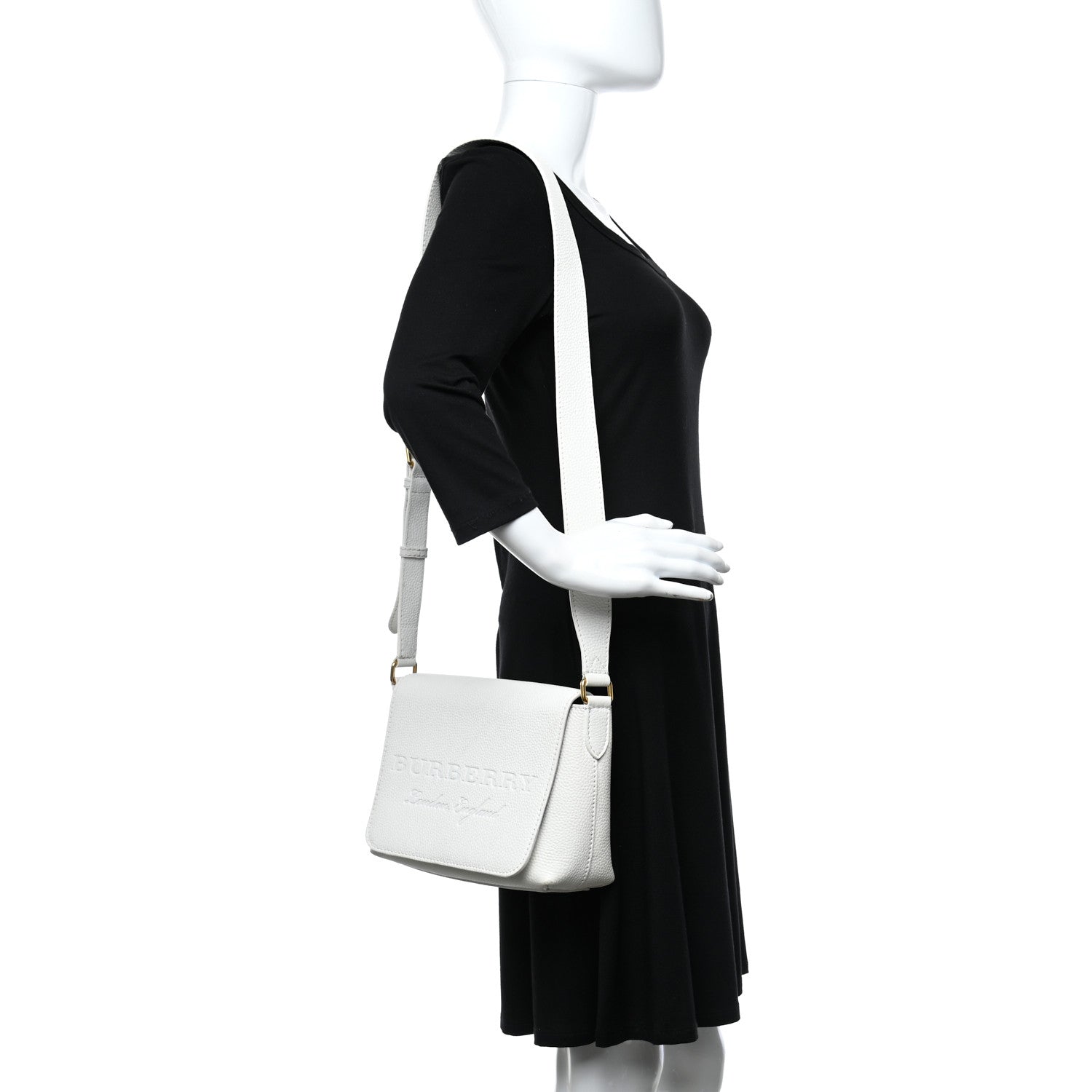 Burberry Grainy Calfskin Embossed Small Messenger White 2 of 13
