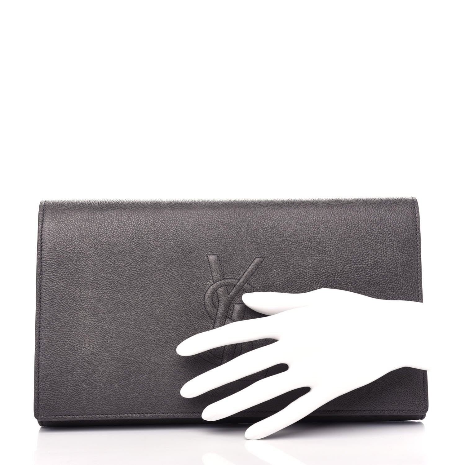 Saint Laurent Calfskin Monogram Large Belle De Jour Clutch Gray 2 of 6