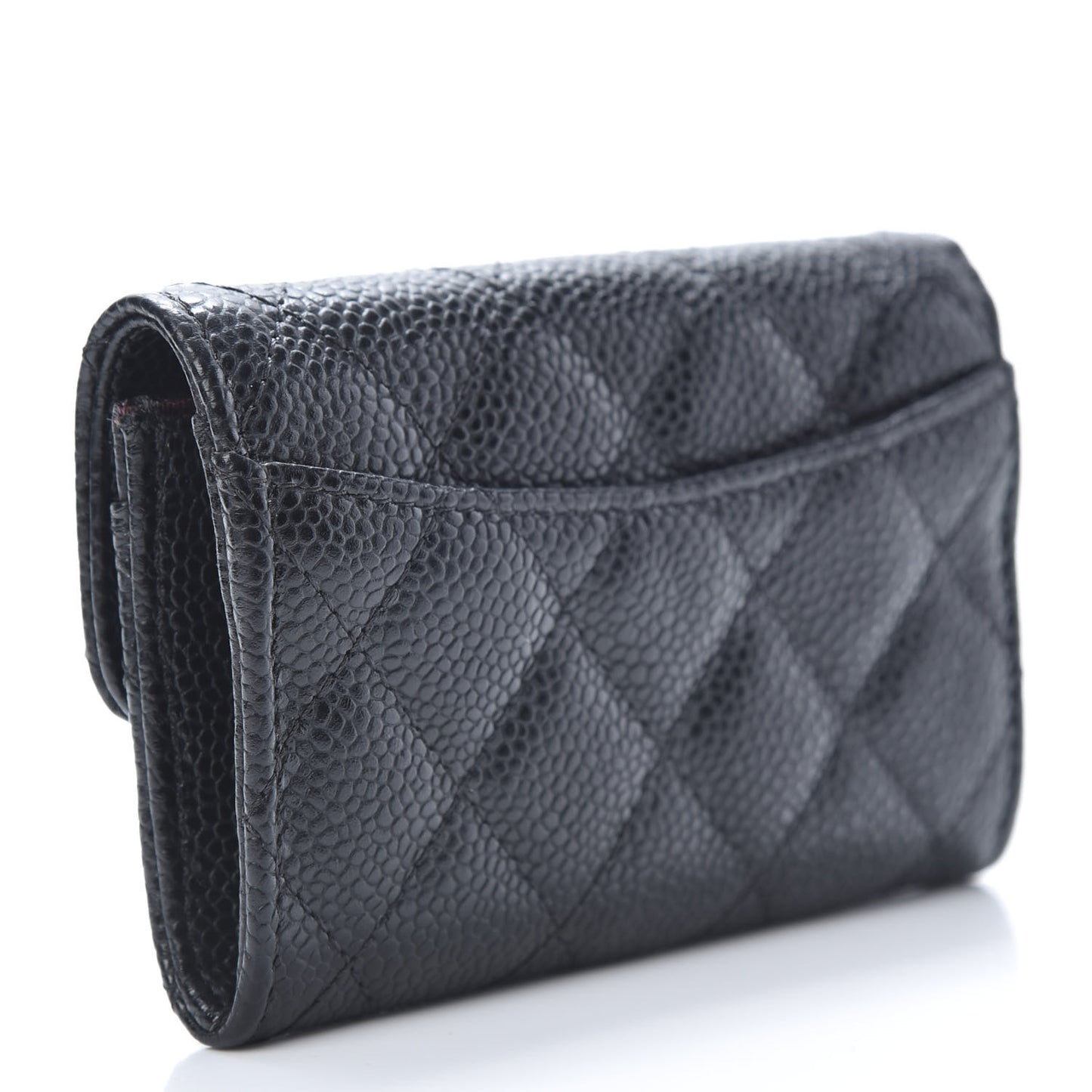 Caviar Quilted Flap Card Holder Wallet Black